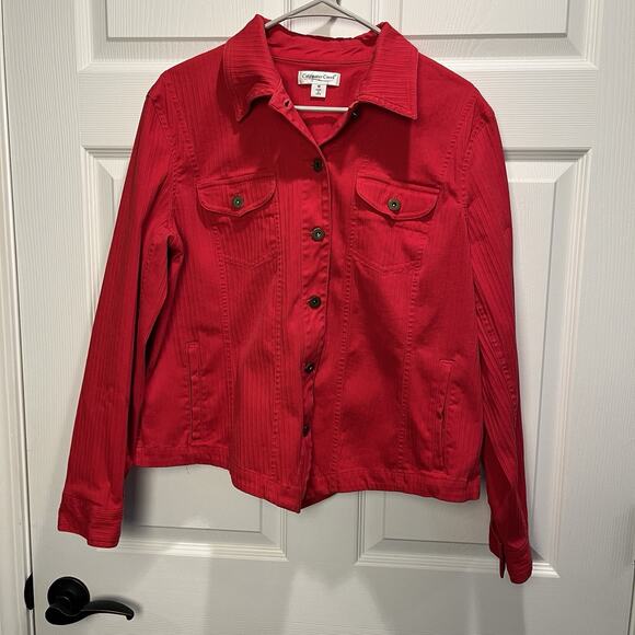Coldwater Creek Jackets & Blazers - Coldwater Creek Denim Jacket Red Ribbed Women's 16 Button Front Stretch Western